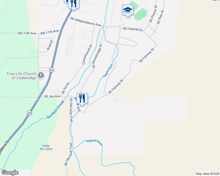 map of restaurants, bars, coffee shops, grocery stores, and more near 1550 Southeast Fairway Drive in Cedaredge