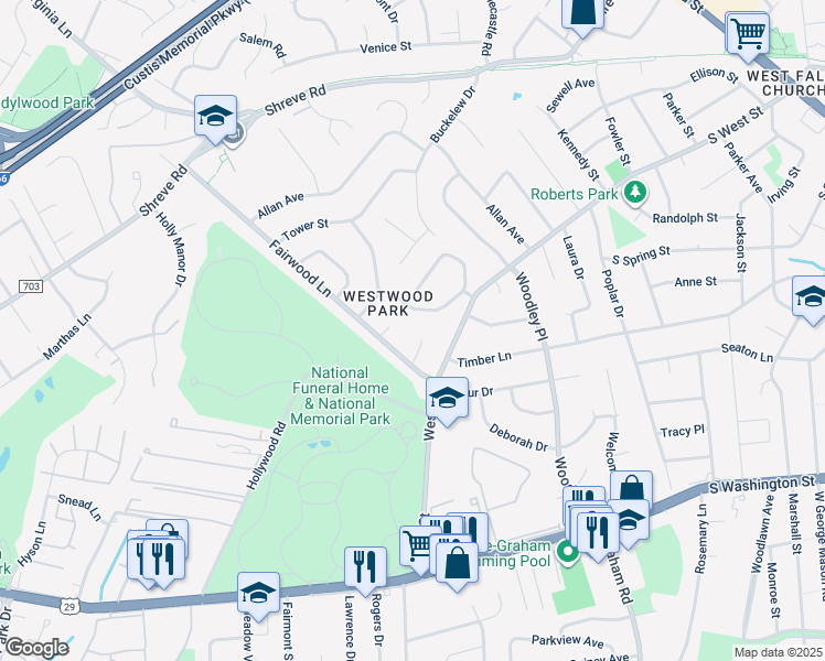 map of restaurants, bars, coffee shops, grocery stores, and more near 2642 Frey Court in Falls Church