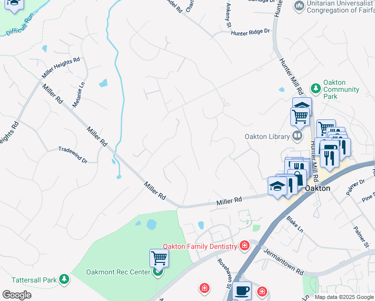 map of restaurants, bars, coffee shops, grocery stores, and more near 3008 Weber Place in Oakton