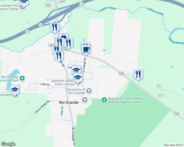 map of restaurants, bars, coffee shops, grocery stores, and more near in Rio Grande