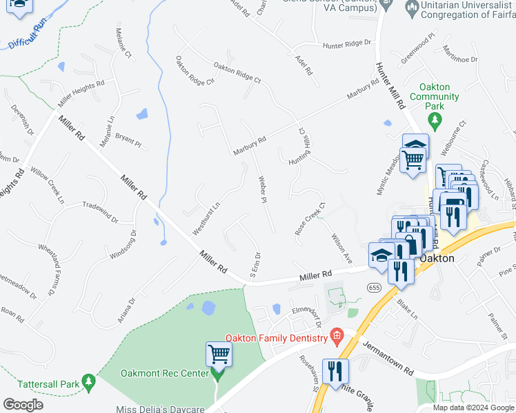 map of restaurants, bars, coffee shops, grocery stores, and more near 3008 Weber Place in Oakton