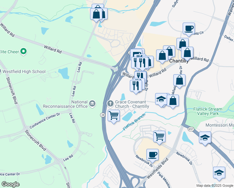 map of restaurants, bars, coffee shops, grocery stores, and more near 4506 Brookfield Corporate Drive in Chantilly