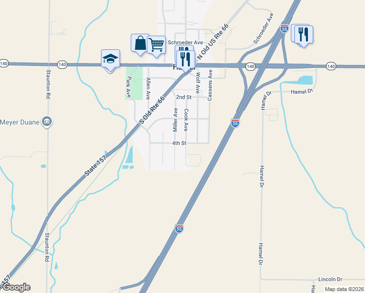 map of restaurants, bars, coffee shops, grocery stores, and more near 401 Cook Avenue in Hamel
