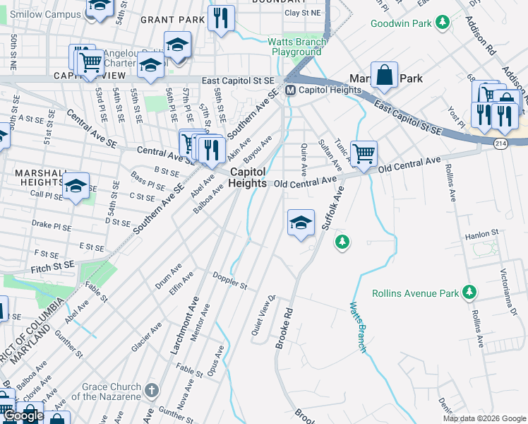 map of restaurants, bars, coffee shops, grocery stores, and more near 101 Independence Avenue Southeast in Washington