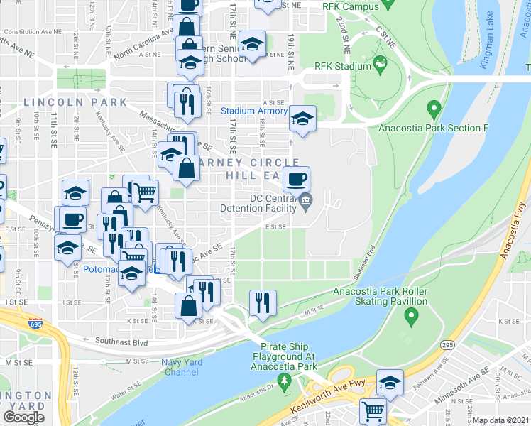 map of restaurants, bars, coffee shops, grocery stores, and more near 101 Independence Avenue Southeast in Washington