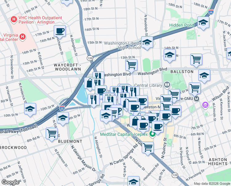 map of restaurants, bars, coffee shops, grocery stores, and more near 101 Independence Avenue Southeast in Washington