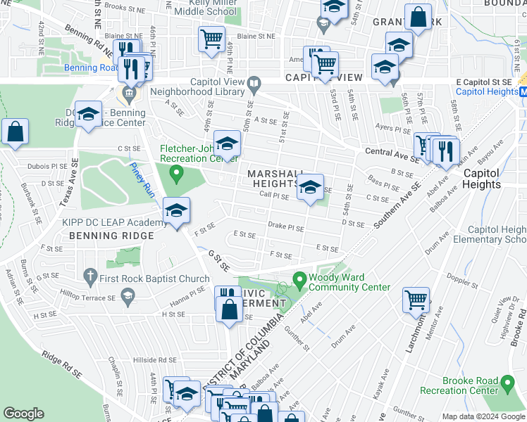 map of restaurants, bars, coffee shops, grocery stores, and more near 101 Independence Avenue Southeast in Washington