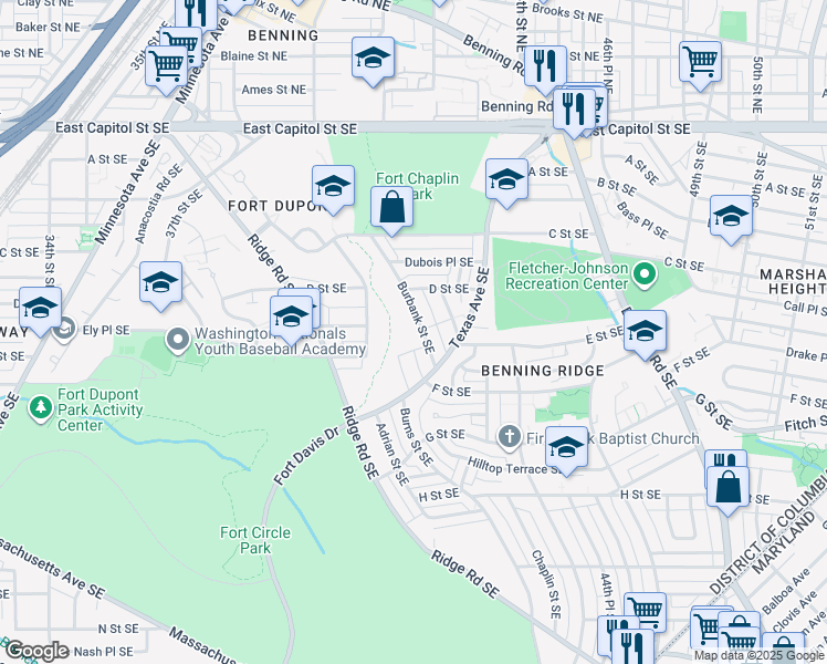 map of restaurants, bars, coffee shops, grocery stores, and more near 101 Independence Avenue Southeast in Washington