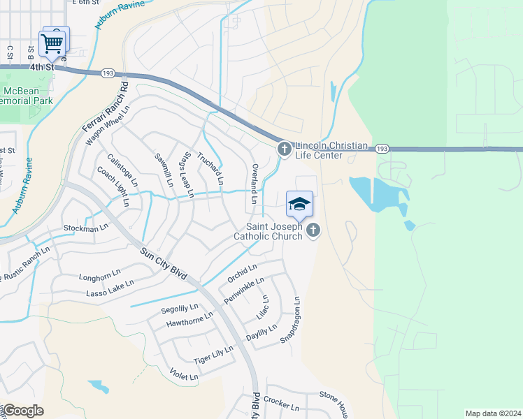 map of restaurants, bars, coffee shops, grocery stores, and more near 1409 Topanga Lane in Lincoln