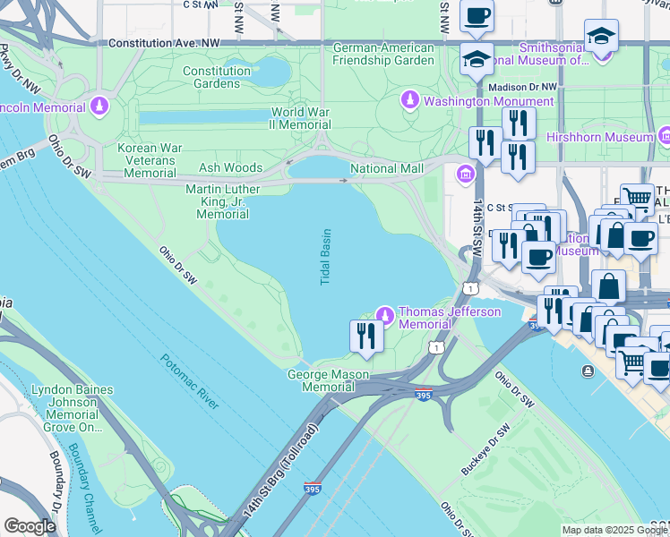 map of restaurants, bars, coffee shops, grocery stores, and more near 101 Independence Avenue Southeast in Washington