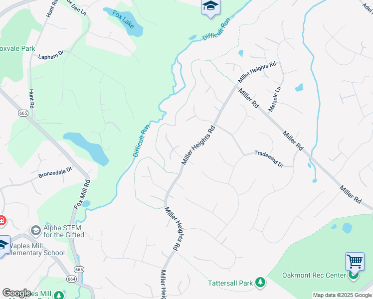 map of restaurants, bars, coffee shops, grocery stores, and more near 3102 Miller Heights Road in Oakton