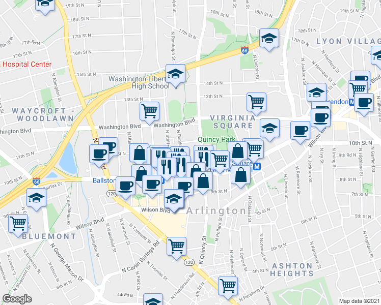 map of restaurants, bars, coffee shops, grocery stores, and more near 101 Independence Avenue Southeast in Washington