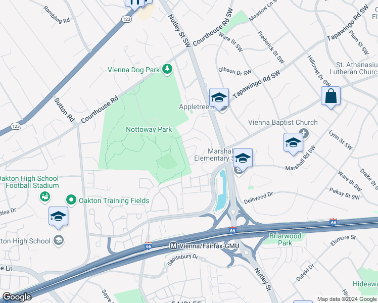 map of restaurants, bars, coffee shops, grocery stores, and more near 1004 Moore Place Southwest in Vienna