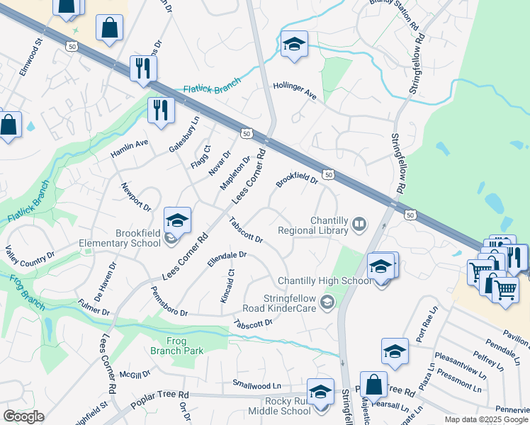 map of restaurants, bars, coffee shops, grocery stores, and more near 4520 Briarton Drive in Chantilly