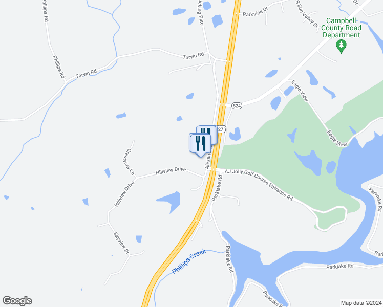map of restaurants, bars, coffee shops, grocery stores, and more near 951 Golfview Drive in Alexandria