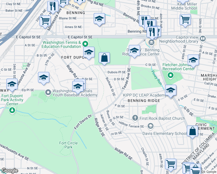map of restaurants, bars, coffee shops, grocery stores, and more near 101 Independence Avenue Southeast in Washington
