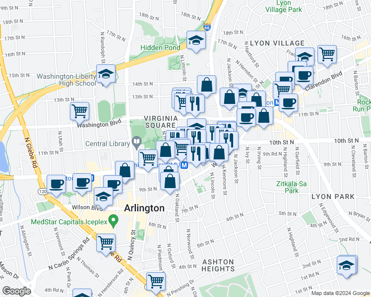 map of restaurants, bars, coffee shops, grocery stores, and more near 101 Independence Avenue Southeast in Washington