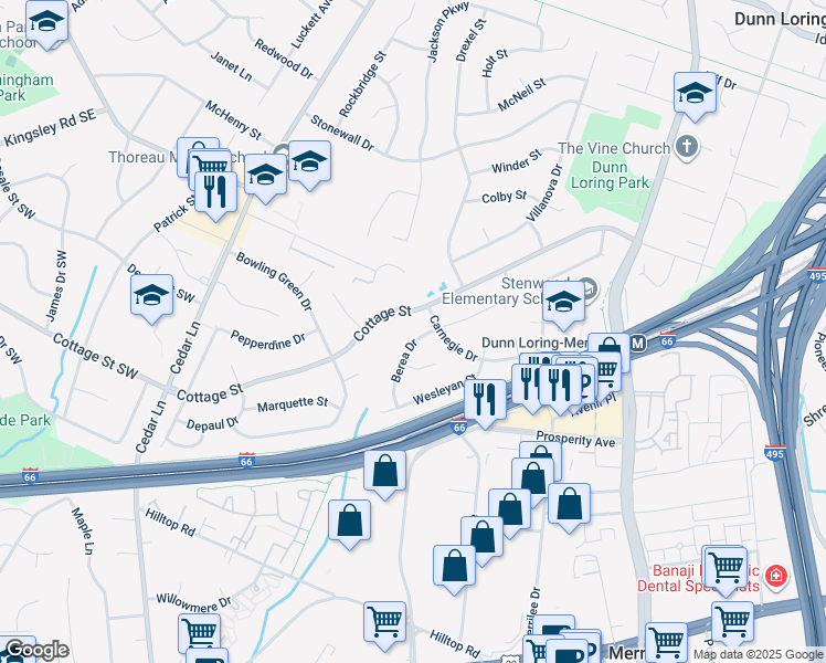 map of restaurants, bars, coffee shops, grocery stores, and more near 8404 Berea Drive in Vienna