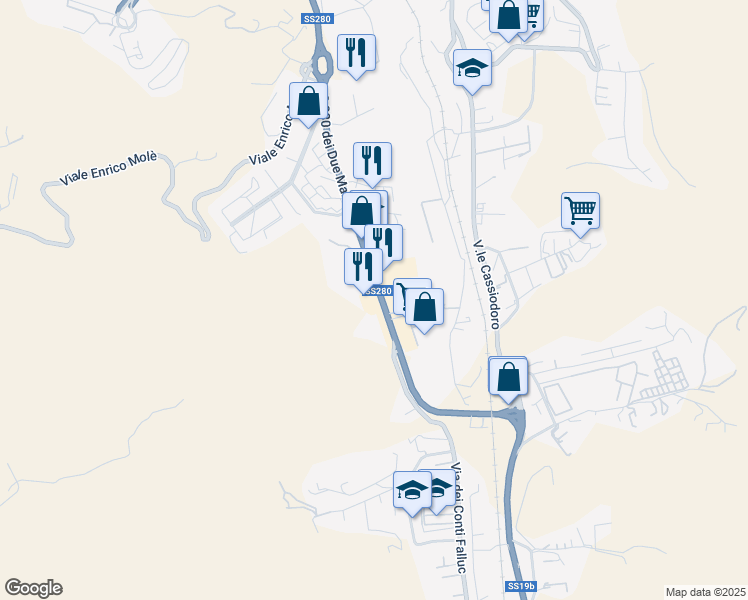 map of restaurants, bars, coffee shops, grocery stores, and more near 68 Viale Lucrezia della Valle in Catanzaro