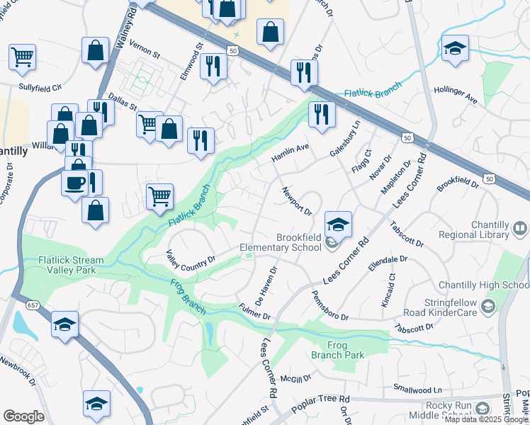 map of restaurants, bars, coffee shops, grocery stores, and more near 13708 Country Crossing Court in Chantilly