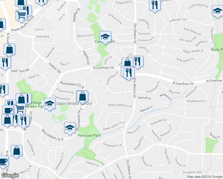 map of restaurants, bars, coffee shops, grocery stores, and more near 4615 Adieu Circle in Colorado Springs