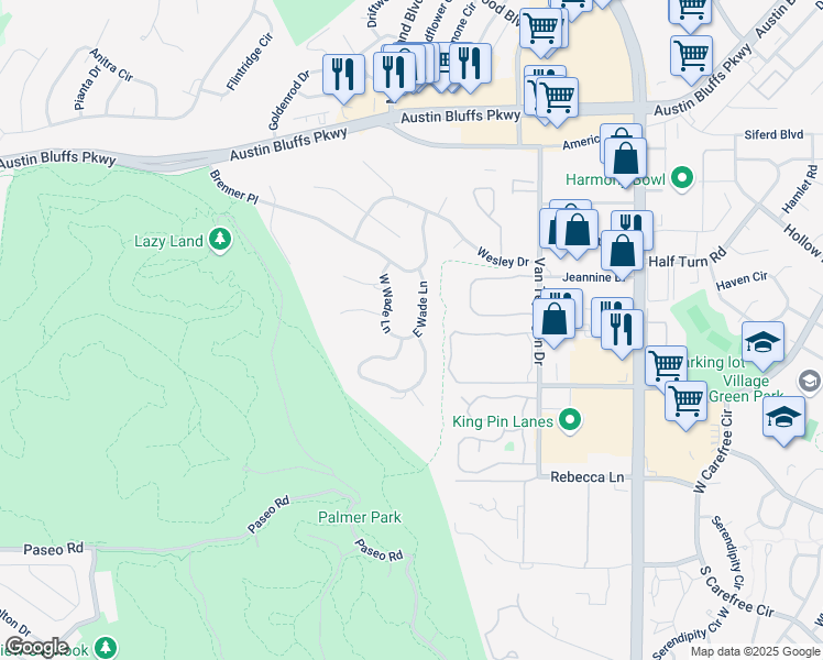 map of restaurants, bars, coffee shops, grocery stores, and more near 3640 East Wade Lane in Colorado Springs
