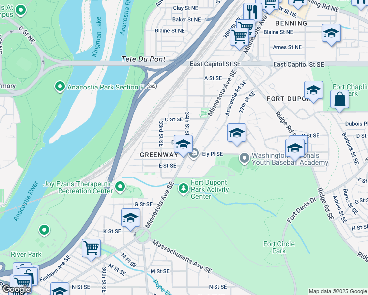 map of restaurants, bars, coffee shops, grocery stores, and more near 101 Independence Avenue Southeast in Washington