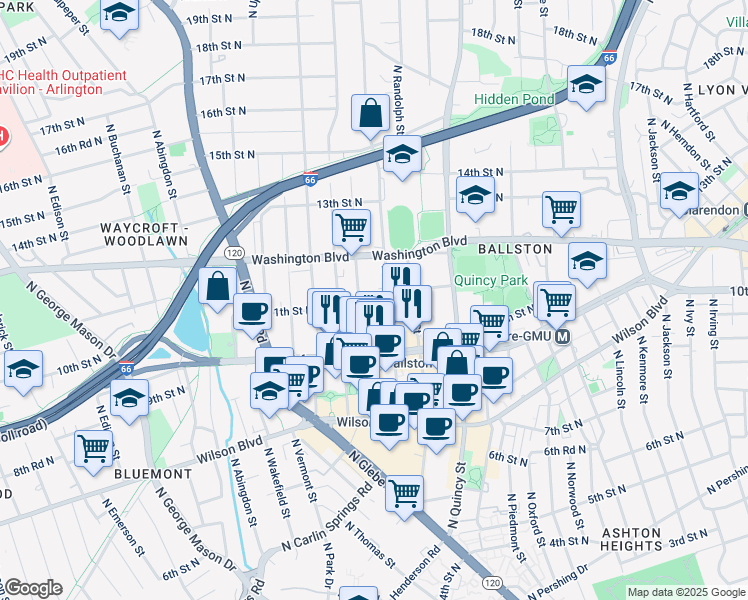 map of restaurants, bars, coffee shops, grocery stores, and more near 101 Independence Avenue Southeast in Washington
