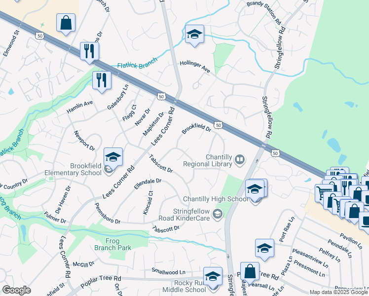 map of restaurants, bars, coffee shops, grocery stores, and more near 3998 Gumwood Court in Chantilly
