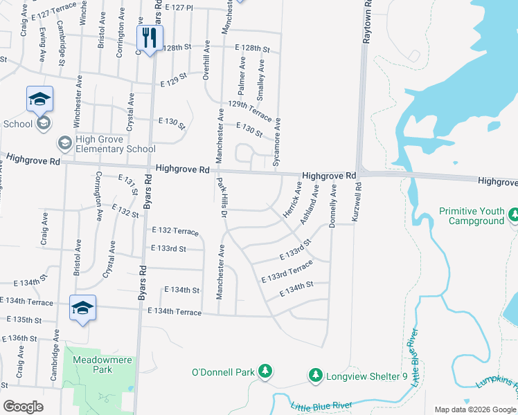 map of restaurants, bars, coffee shops, grocery stores, and more near 13130 Sycamore Avenue in Grandview