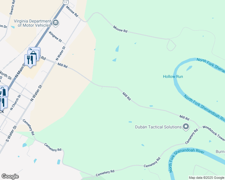 map of restaurants, bars, coffee shops, grocery stores, and more near 622 Mill Road in Woodstock