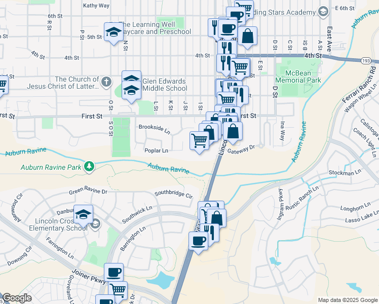 map of restaurants, bars, coffee shops, grocery stores, and more near 130-140 Flocchini Circle in Lincoln