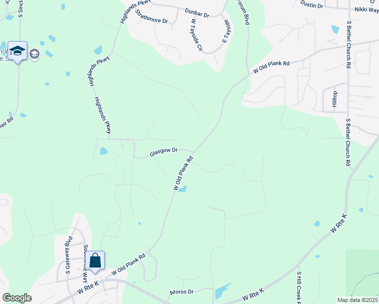 map of restaurants, bars, coffee shops, grocery stores, and more near 1033 West Old Plank Road in Columbia