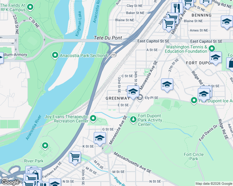 map of restaurants, bars, coffee shops, grocery stores, and more near 101 Independence Avenue Southeast in Washington