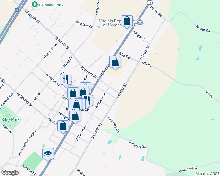 map of restaurants, bars, coffee shops, grocery stores, and more near 312 North Church Street in Woodstock