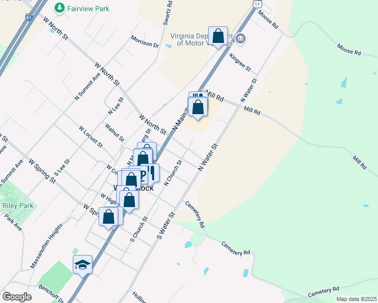 map of restaurants, bars, coffee shops, grocery stores, and more near 312 North Church Street in Woodstock