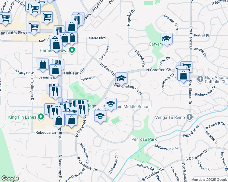 map of restaurants, bars, coffee shops, grocery stores, and more near 4212 North Hammock Drive in Colorado Springs