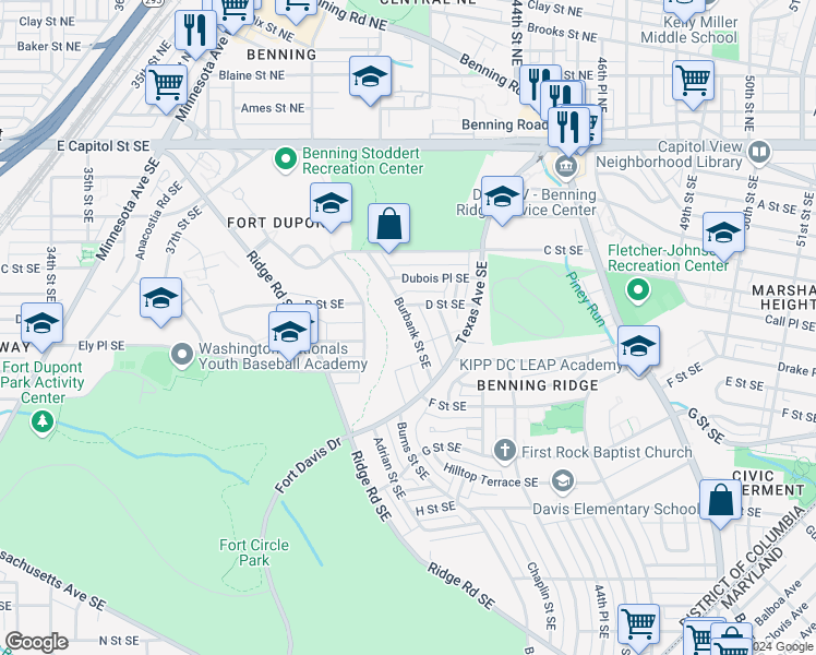 map of restaurants, bars, coffee shops, grocery stores, and more near 101 Independence Avenue Southeast in Washington