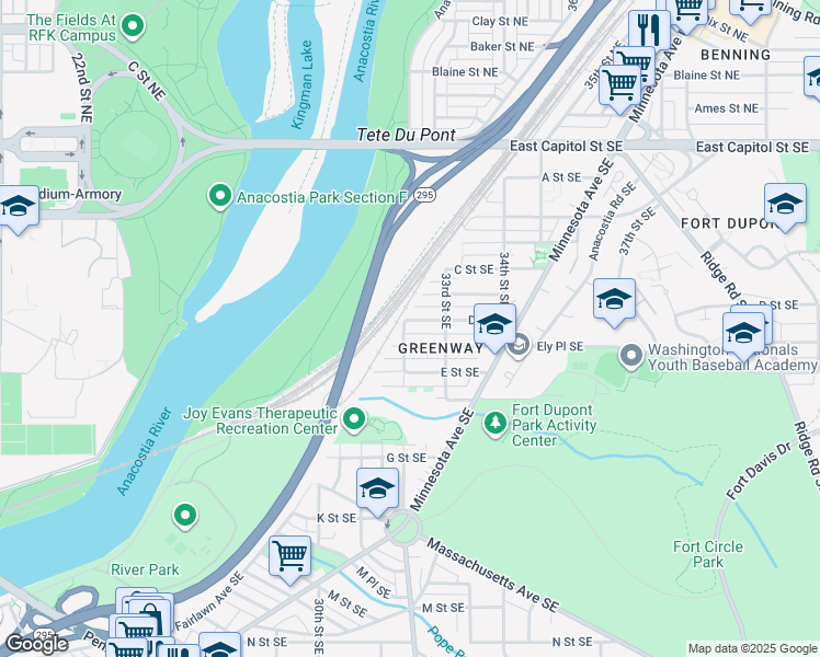 map of restaurants, bars, coffee shops, grocery stores, and more near 101 Independence Avenue Southeast in Washington