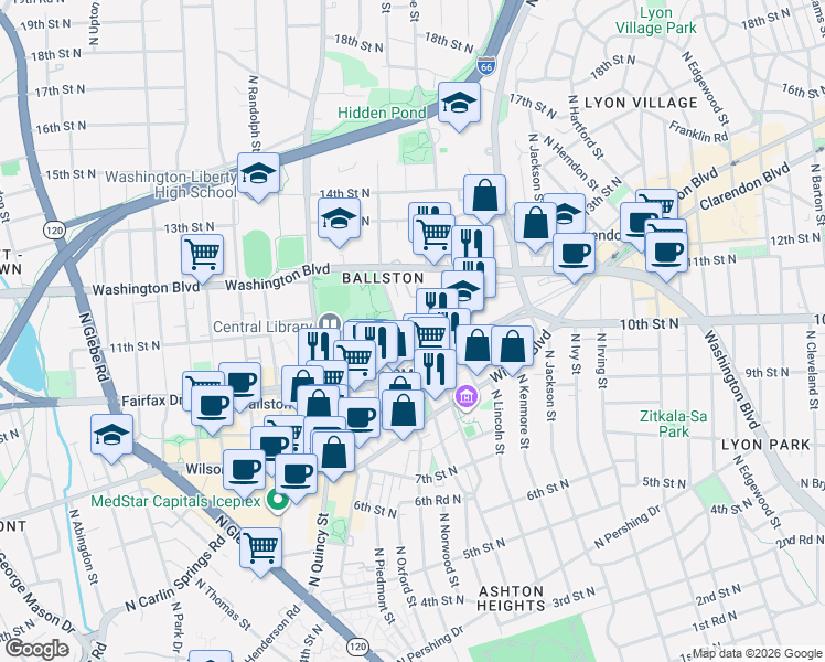 map of restaurants, bars, coffee shops, grocery stores, and more near 101 Independence Avenue Southeast in Washington