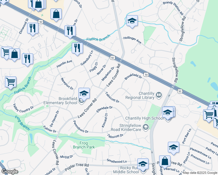 map of restaurants, bars, coffee shops, grocery stores, and more near 4109 Lees Corner Road in Chantilly