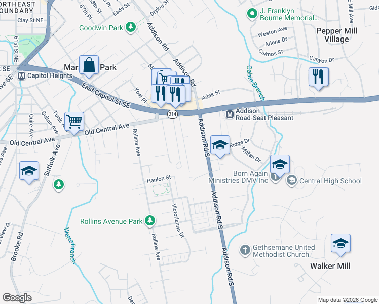 map of restaurants, bars, coffee shops, grocery stores, and more near 101 Independence Avenue Southeast in Washington