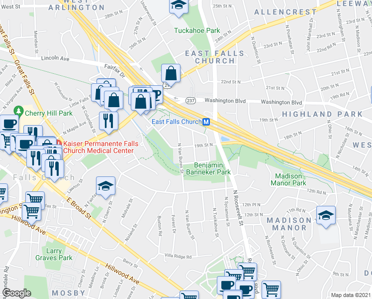 map of restaurants, bars, coffee shops, grocery stores, and more near 6712 19th Street North in Arlington