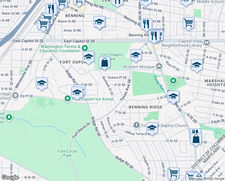 map of restaurants, bars, coffee shops, grocery stores, and more near 101 Independence Avenue Southeast in Washington