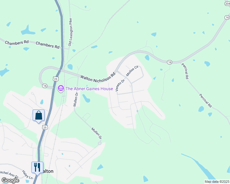 map of restaurants, bars, coffee shops, grocery stores, and more near 255 Veneto Drive in Walton