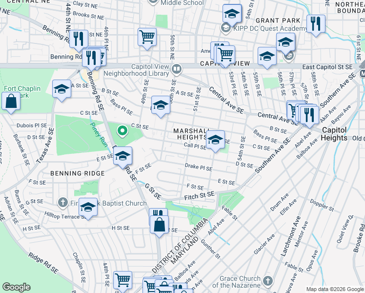 map of restaurants, bars, coffee shops, grocery stores, and more near 101 Independence Avenue Southeast in Washington