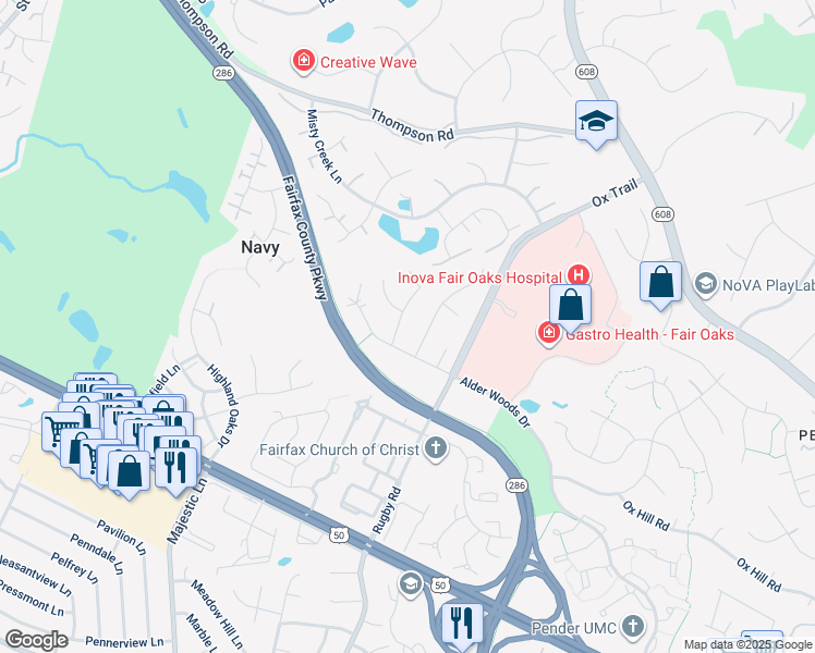 map of restaurants, bars, coffee shops, grocery stores, and more near 3821 Hunt Manor Drive in Fairfax