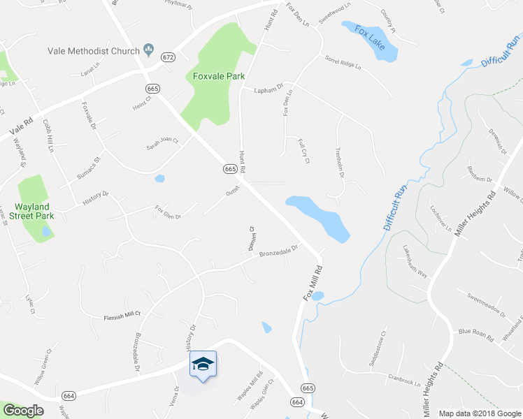 map of restaurants, bars, coffee shops, grocery stores, and more near 3266 Fox Mill Road in Oakton