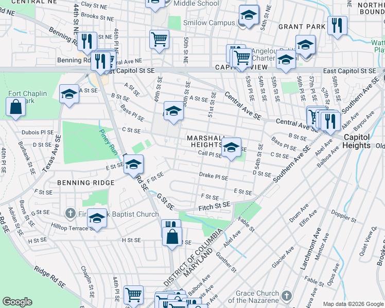 map of restaurants, bars, coffee shops, grocery stores, and more near 101 Independence Avenue Southeast in Washington