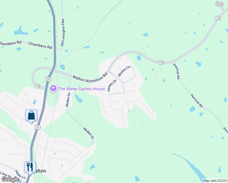 map of restaurants, bars, coffee shops, grocery stores, and more near 278 La Salle Court in Walton